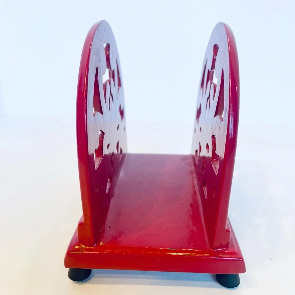 Heavy Made Cast Iron Napkin Holder Home Red Enameled 5” Tall x 5.5” Long - Picture 3 of 7